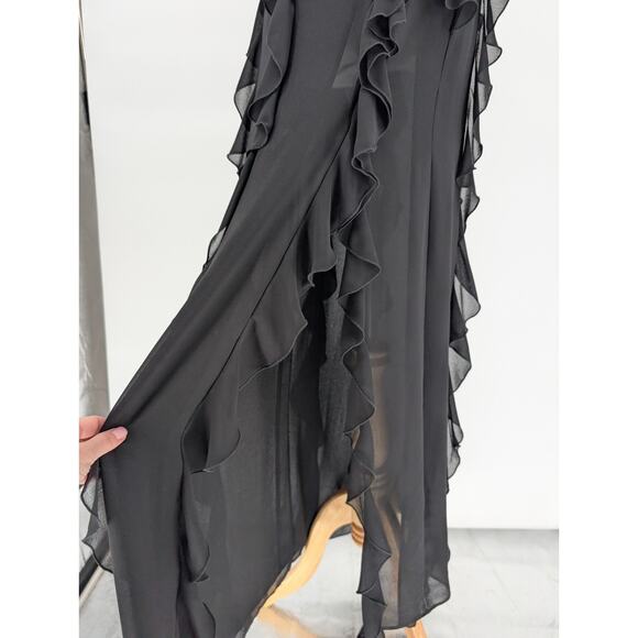 NBD Revolve Nehna Sheer Cascading Ruffle Slip Maxi Gown XS Gothic Fairy Glam - Picture 14 of 15